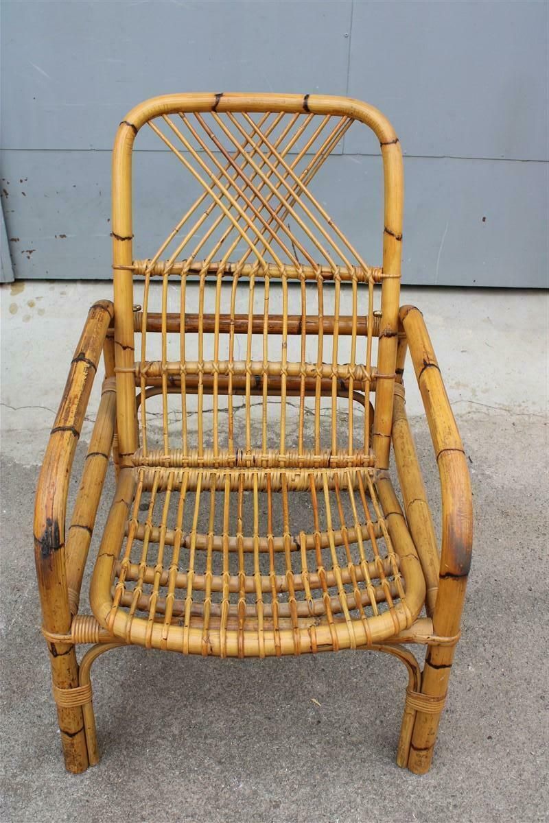 1950 Reclining Armchair In Bamboo Italian Design Tito Agnoli Style photo vintage