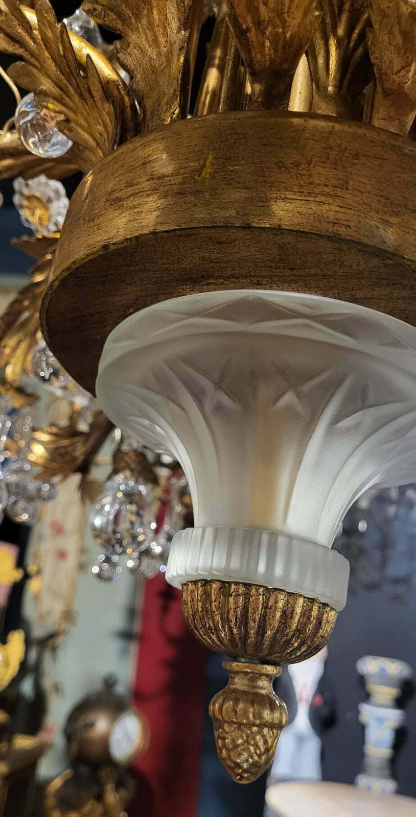 Stunning, Italian, 1930’s Gilt Metal, Murano Crystal Chandelier photo vinterior