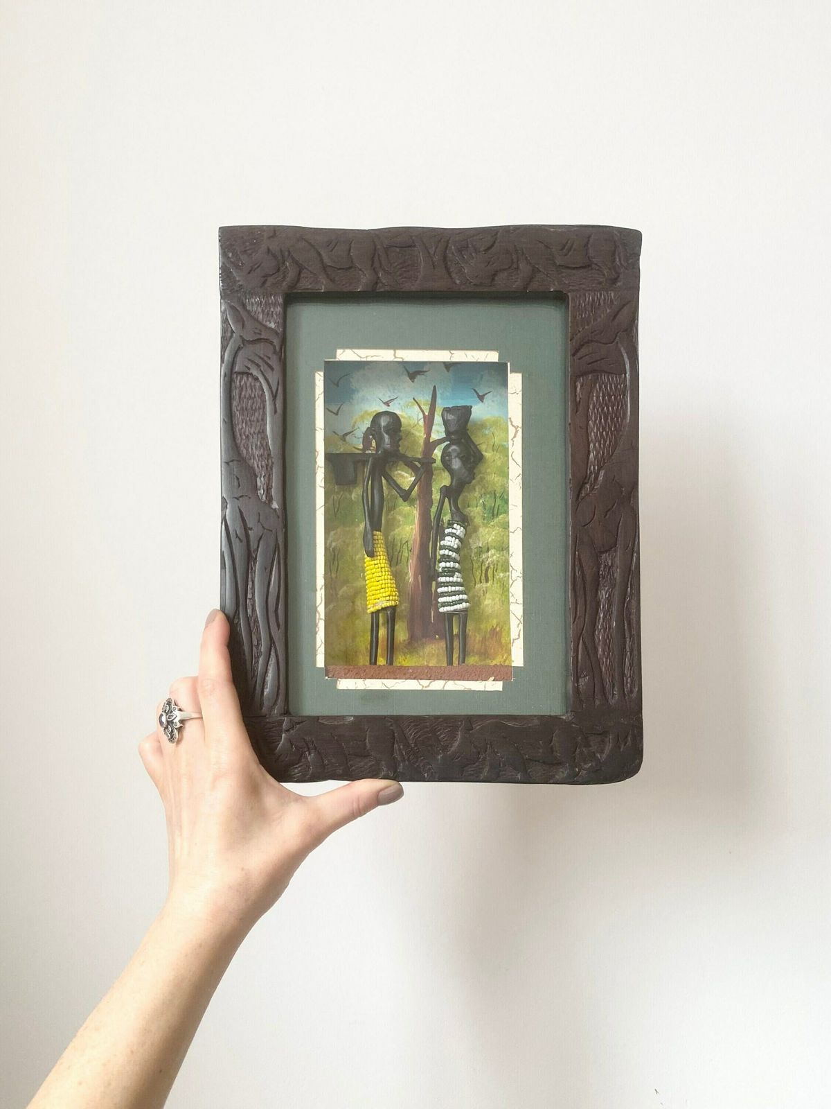 African Shadow Box, Framed African Man And Woman Figurines, Tanzania, African Wall Hanging