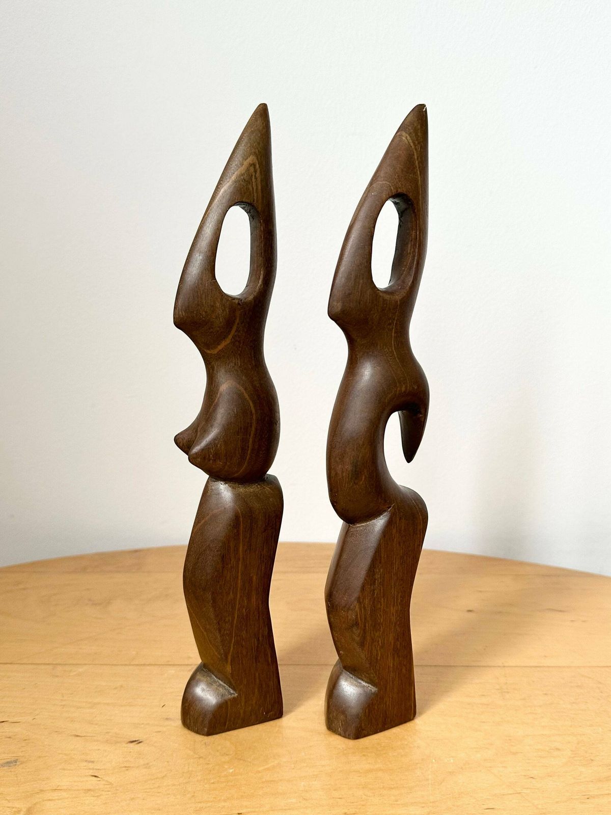 Hand Carved Biomorphic Wooden Sculptures, Man And Woman, Abstract Wood Carvings photo 100.0