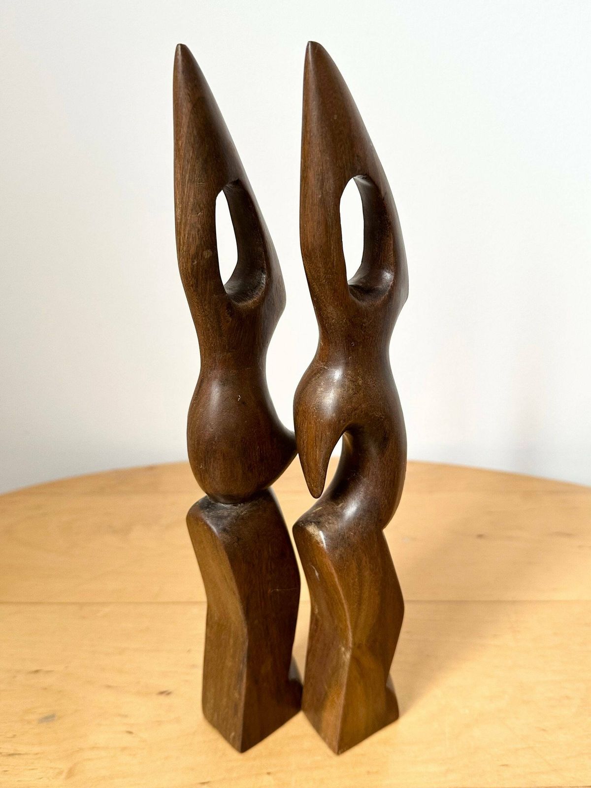Hand Carved Biomorphic Wooden Sculptures, Man And Woman, Abstract Wood Carvings photo vinterior
