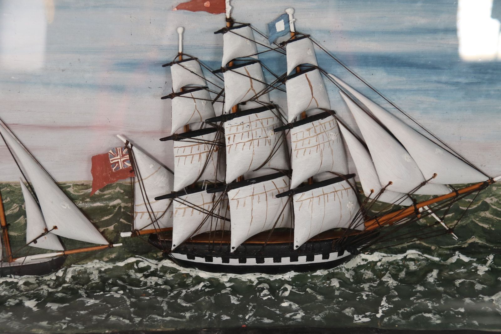 A 19th  Century Folk Art Diorama Of Two Sailing Vessels Racing At Sea Circa 1860 photo Home Decor