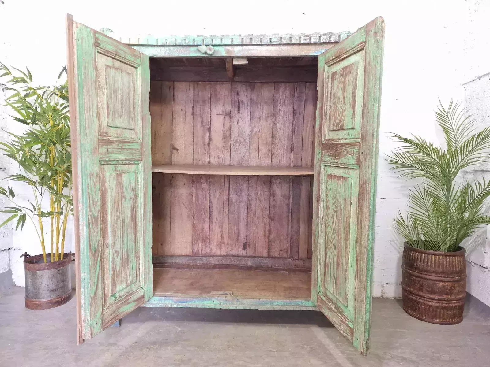 Vintage Rustic Indian Green Wooden Shop Display Bathroom Kitchen Drinks Cabinet photo furniture
