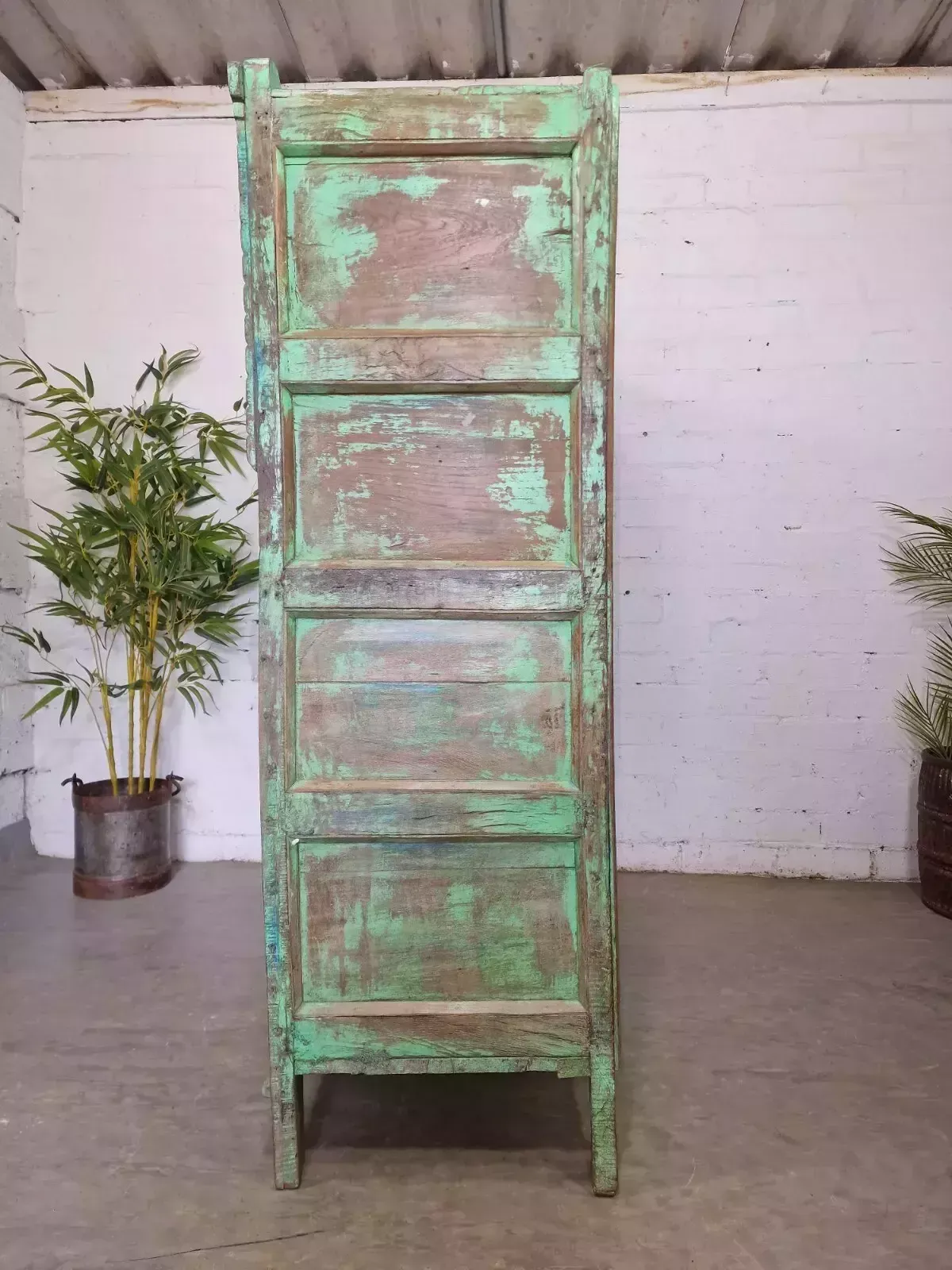 Furniture Vintage Rustic Indian Green Wooden Shop Display Bathroom Kitchen Drinks Cabinet photo