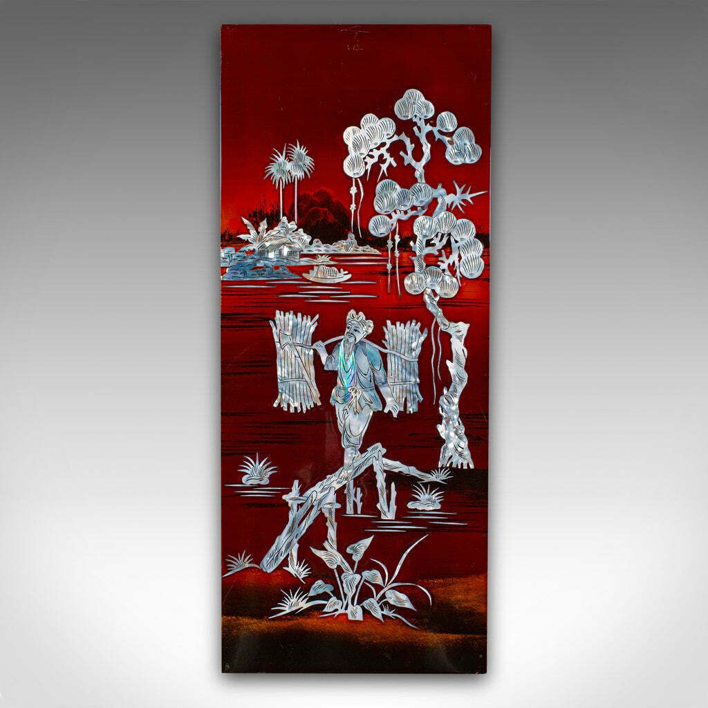 Vintage Set Of Wall Panels, Chinese, Lacquer, Mother Of Pearl, Oriental Display photo 825.0