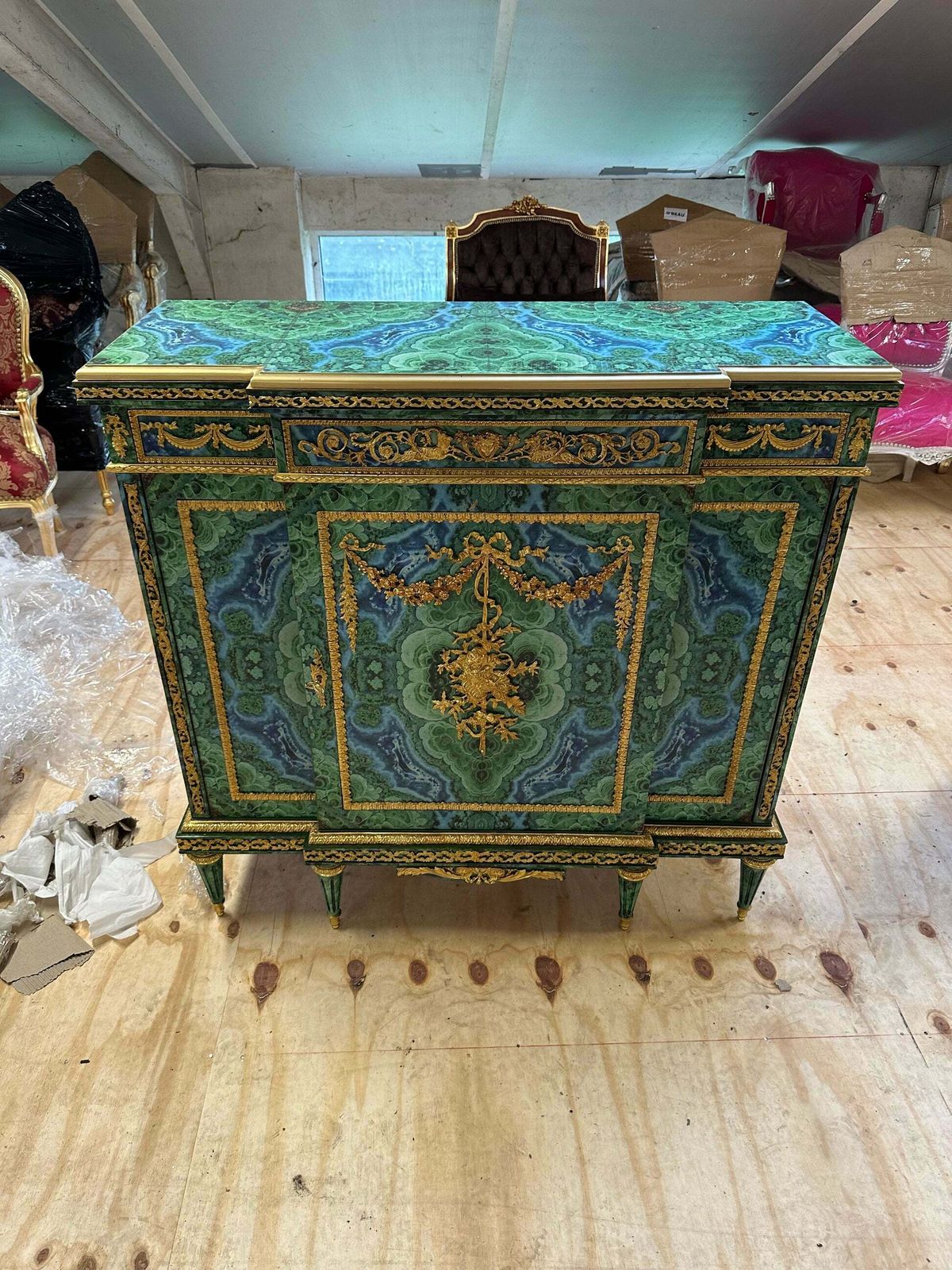 Stunning, French Louis XV, Malachite Coated Pier Cupboard photo furniture