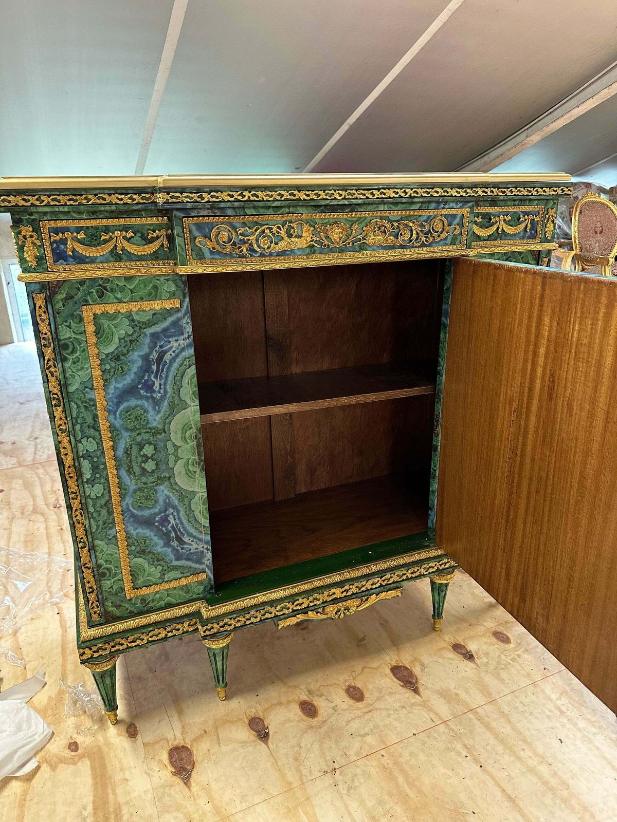 Stunning, French Louis XV, Malachite Coated Pier Cupboard photo buy