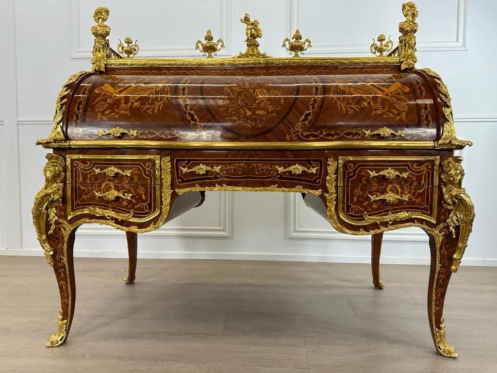 Fantastic, Linke Inspired, French Antique Bureau With Bronze Decoration