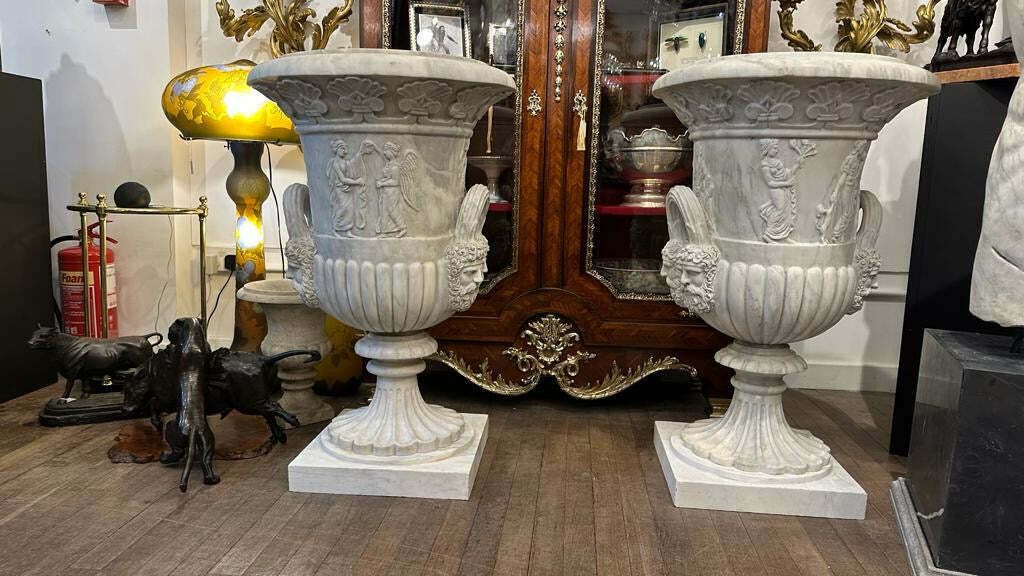 Pair Of Marble Antique Italian Urns photo for sale