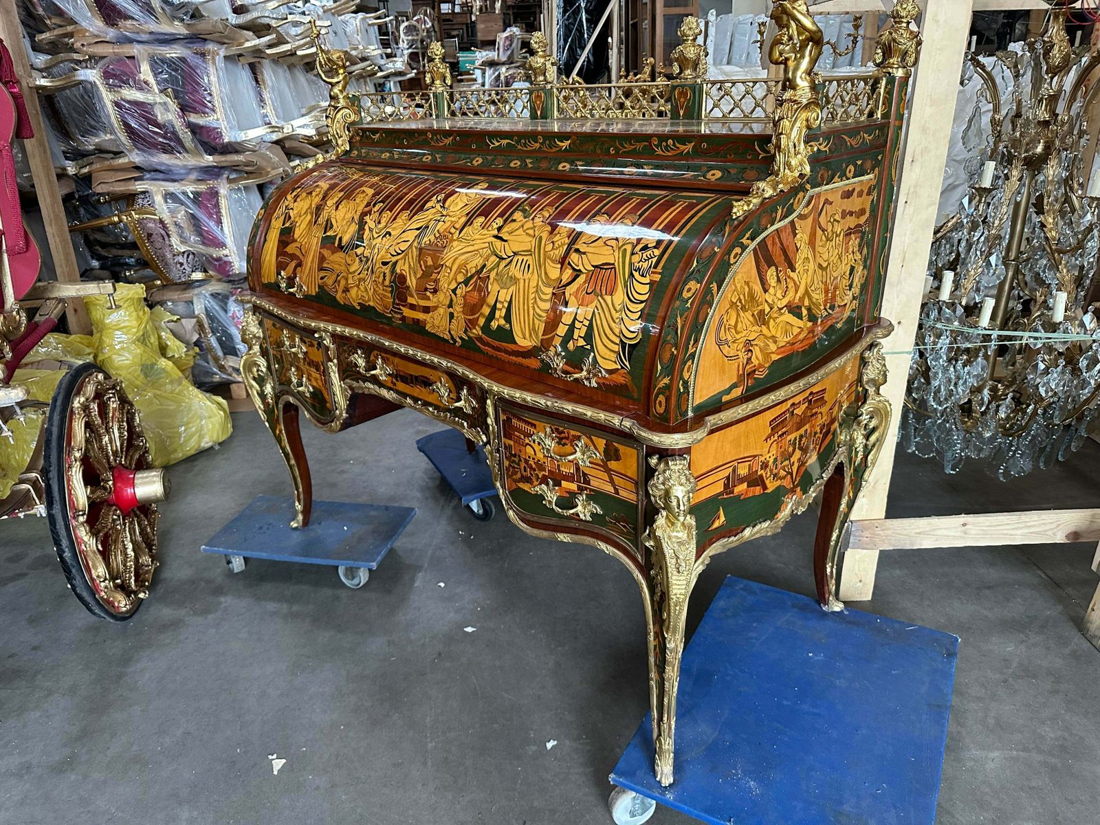 Beautiful, French Inlaid Bureau Desk, With Roman Scene photo furniture