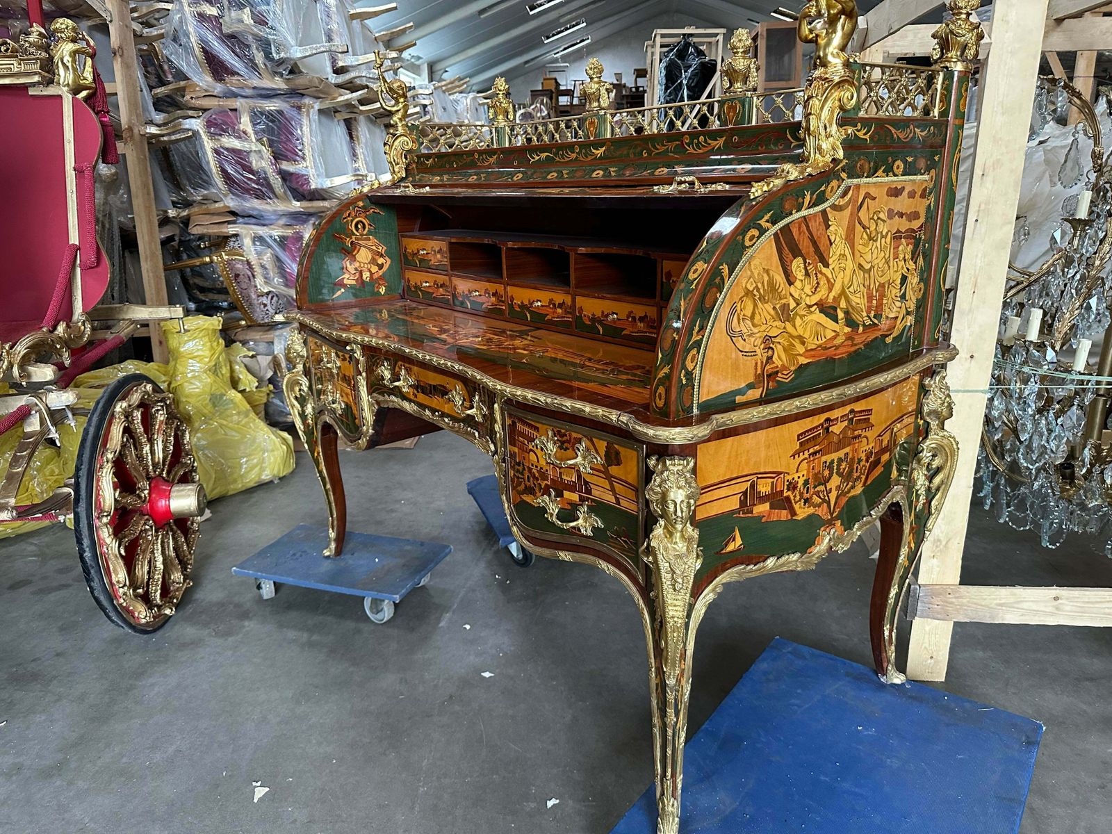 Beautiful, French Inlaid Bureau Desk, With Roman Scene photo vinterior