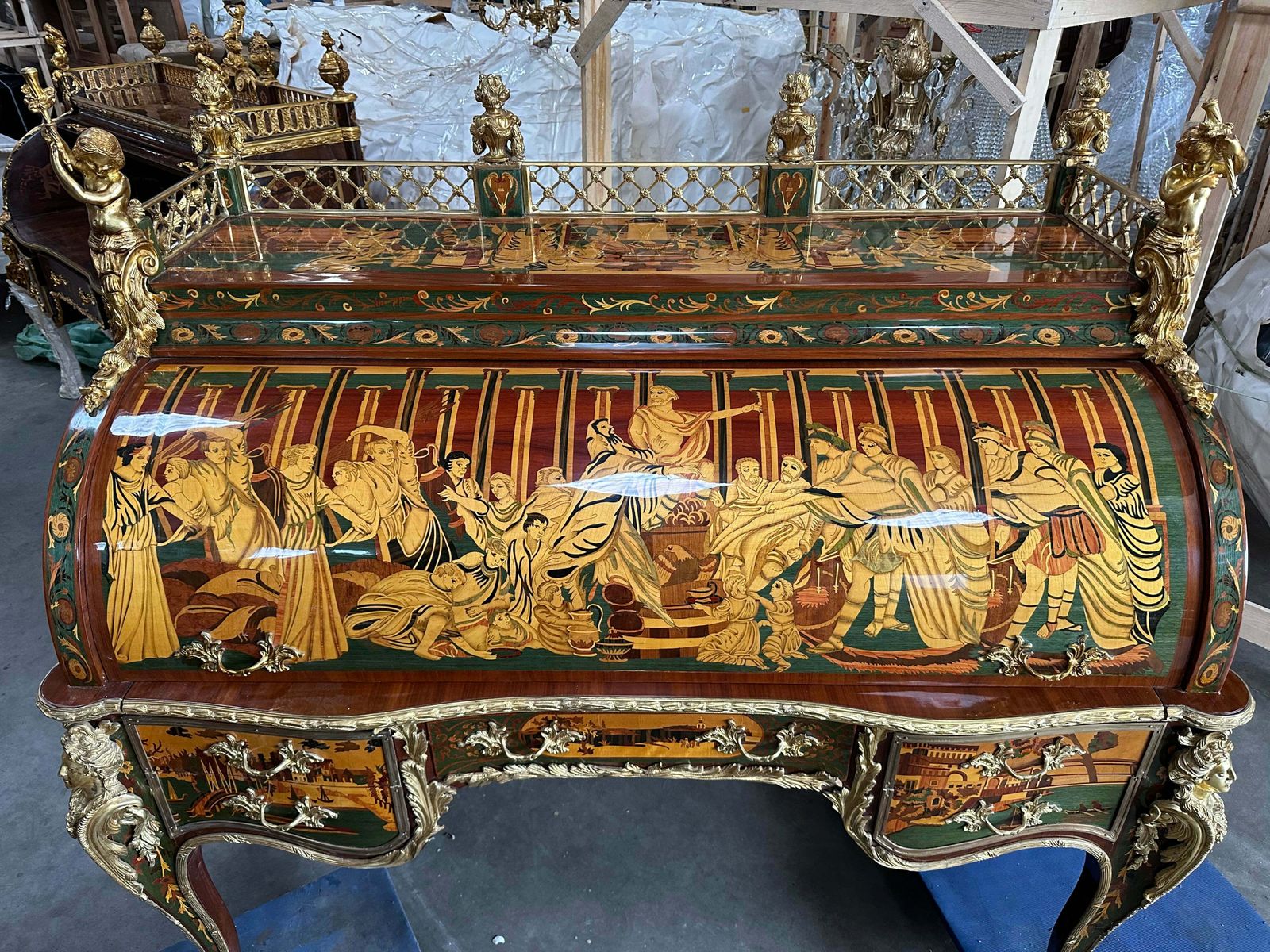 Beautiful, French Inlaid Bureau Desk, With Roman Scene photo buy