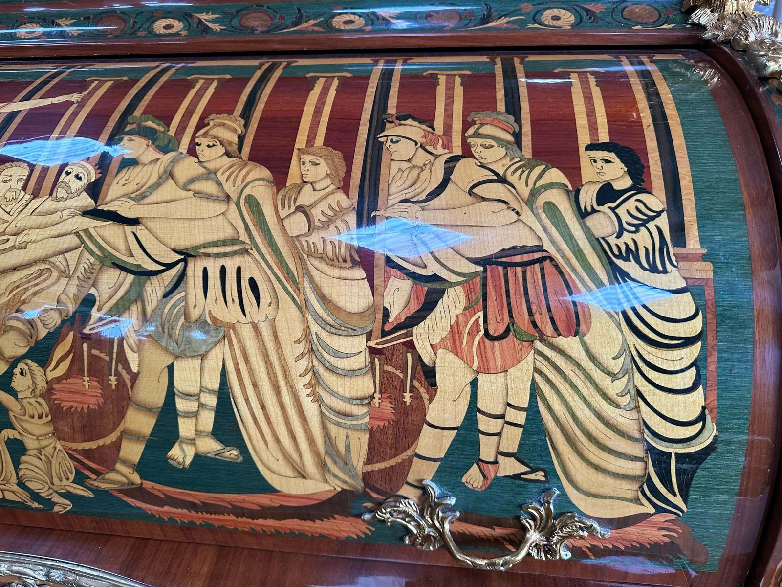 Beautiful, French Inlaid Bureau Desk, With Roman Scene photo vintage