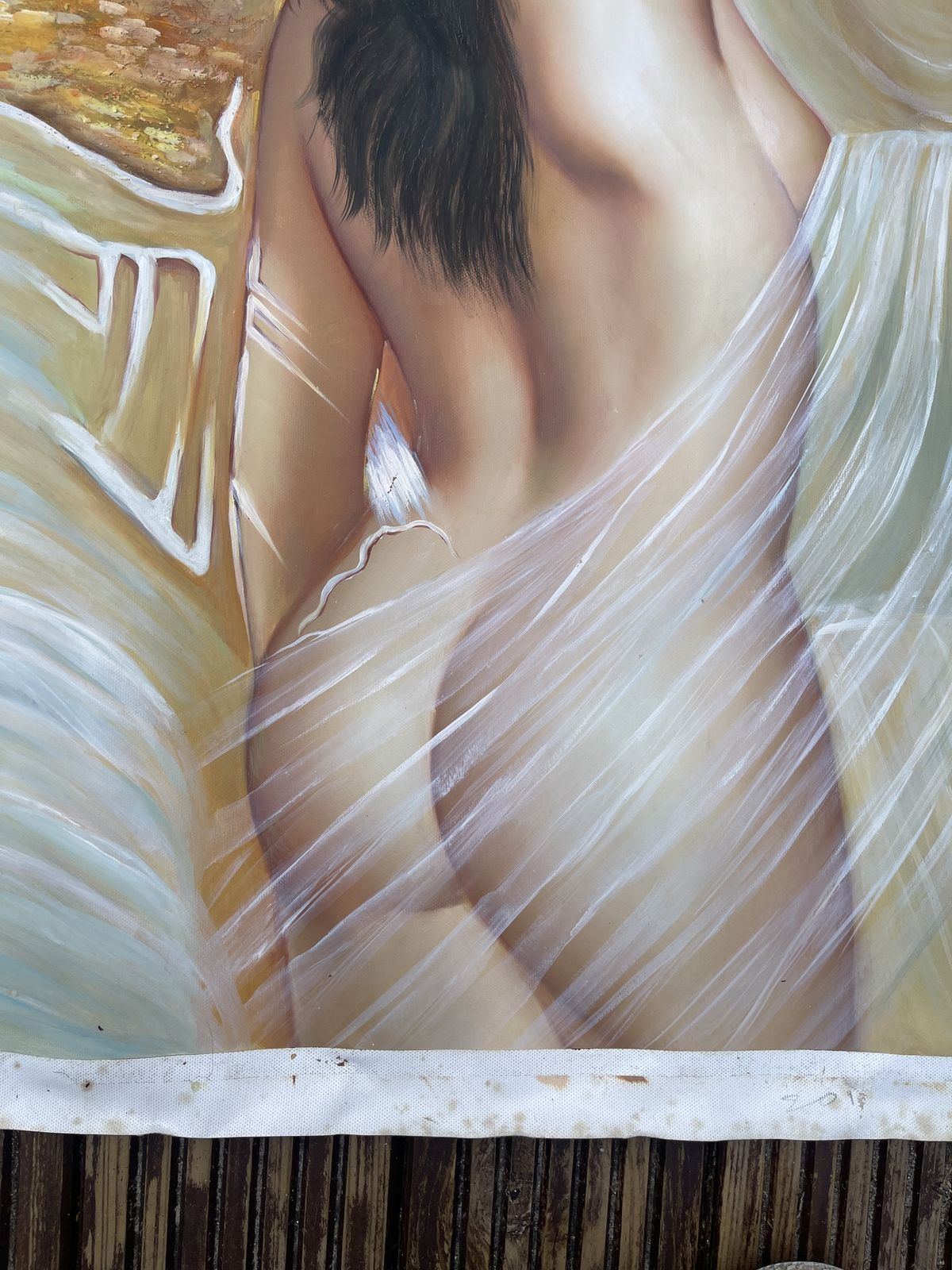 photo for sale Oil On Canvas Semi Nude Woman With Certificate Of Authenticity 2003