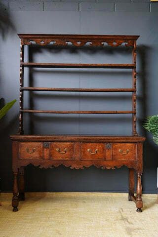 Late Georgian Early Victorian Welsh Dresser Solid Oak Brass Bail Pulls photo for sale