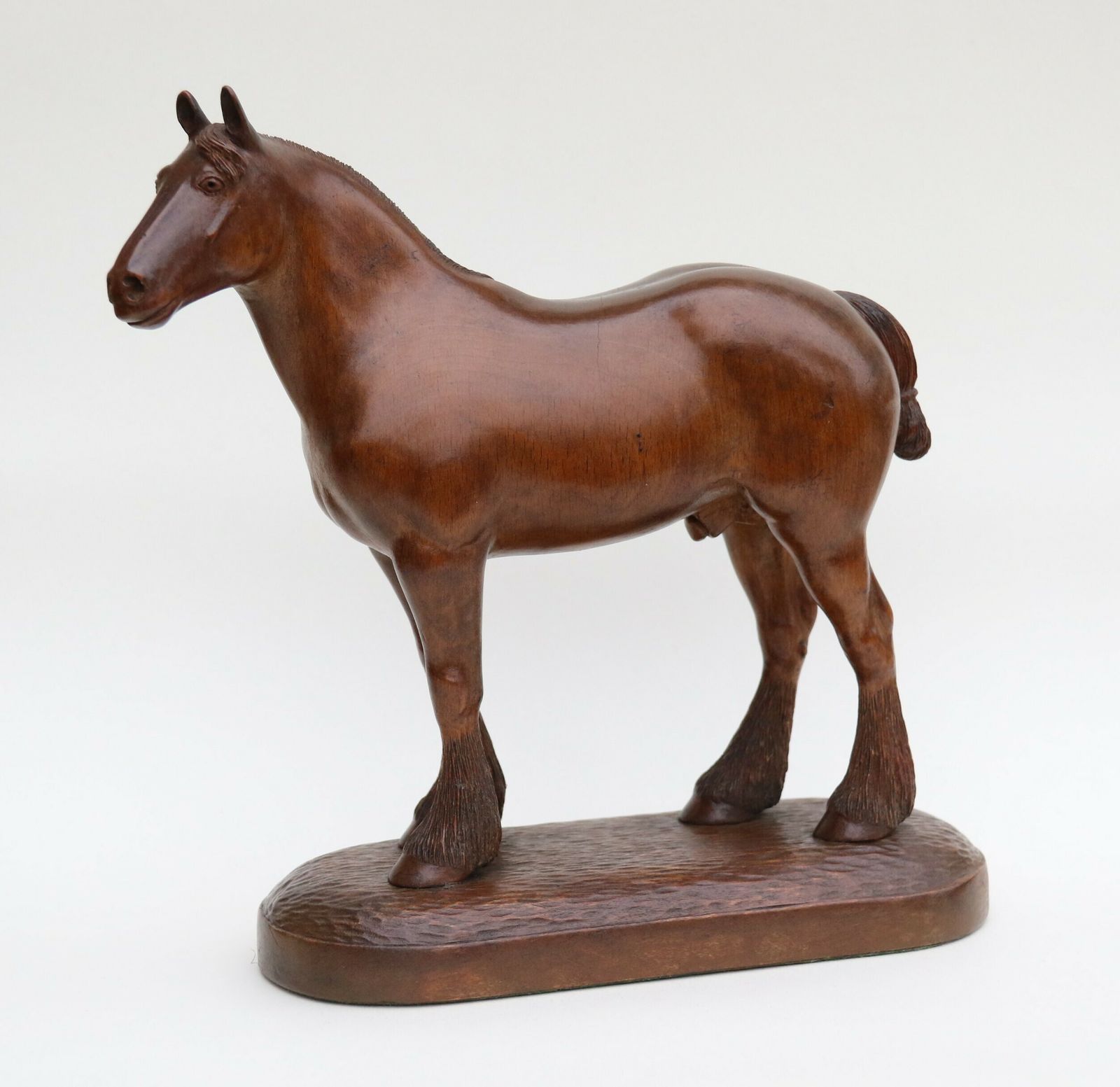 An  English Hand Carved Study Of A Belgian Draught Horse Stallion, Circa 1930