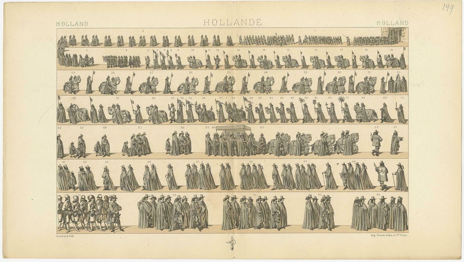 Pl. 149 Antique Print Of Holland Military Parade By Racinet, 'Circa 1880' photo for sale