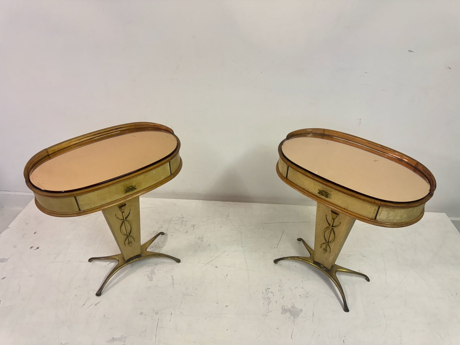 photo buy Pair Of 1950s Italian Parchment Bedside Tables Or Nightstands