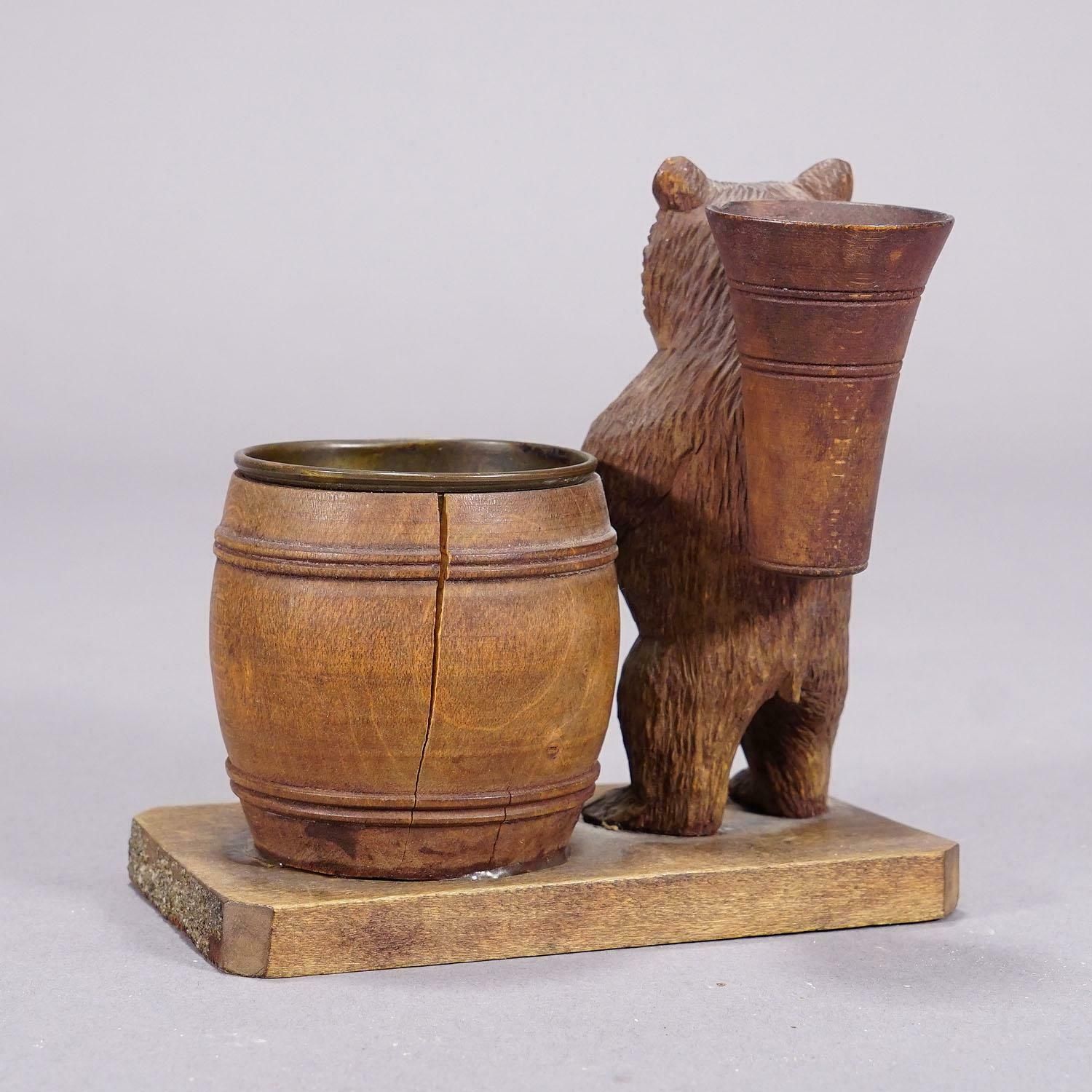A Wooden Carved Black Forest Bear Desk Set Ca. 1920s photo vinterior