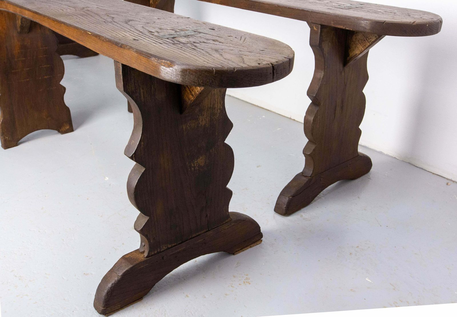 Pair Of French Antique Benches Massive Chestnut, Circa 1900 photo buy