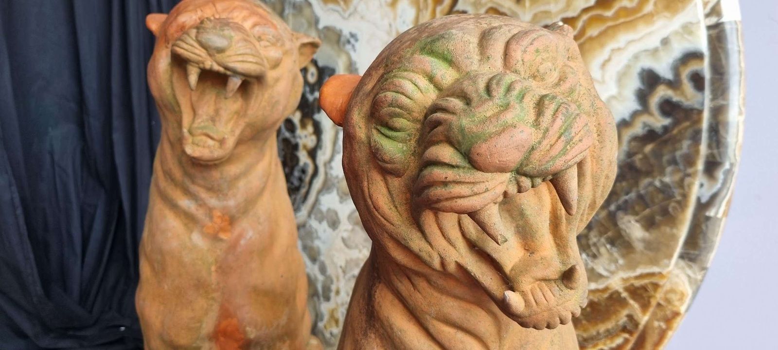 A Pair Of Mid 20th Century Italian Terracotta Garden Panthers photo for sale