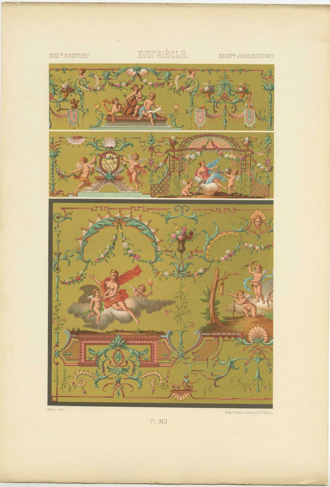 Pl. 91 Antique Print Of Xviiith Century Ornaments By Racinet, Circa 1890 photo Art