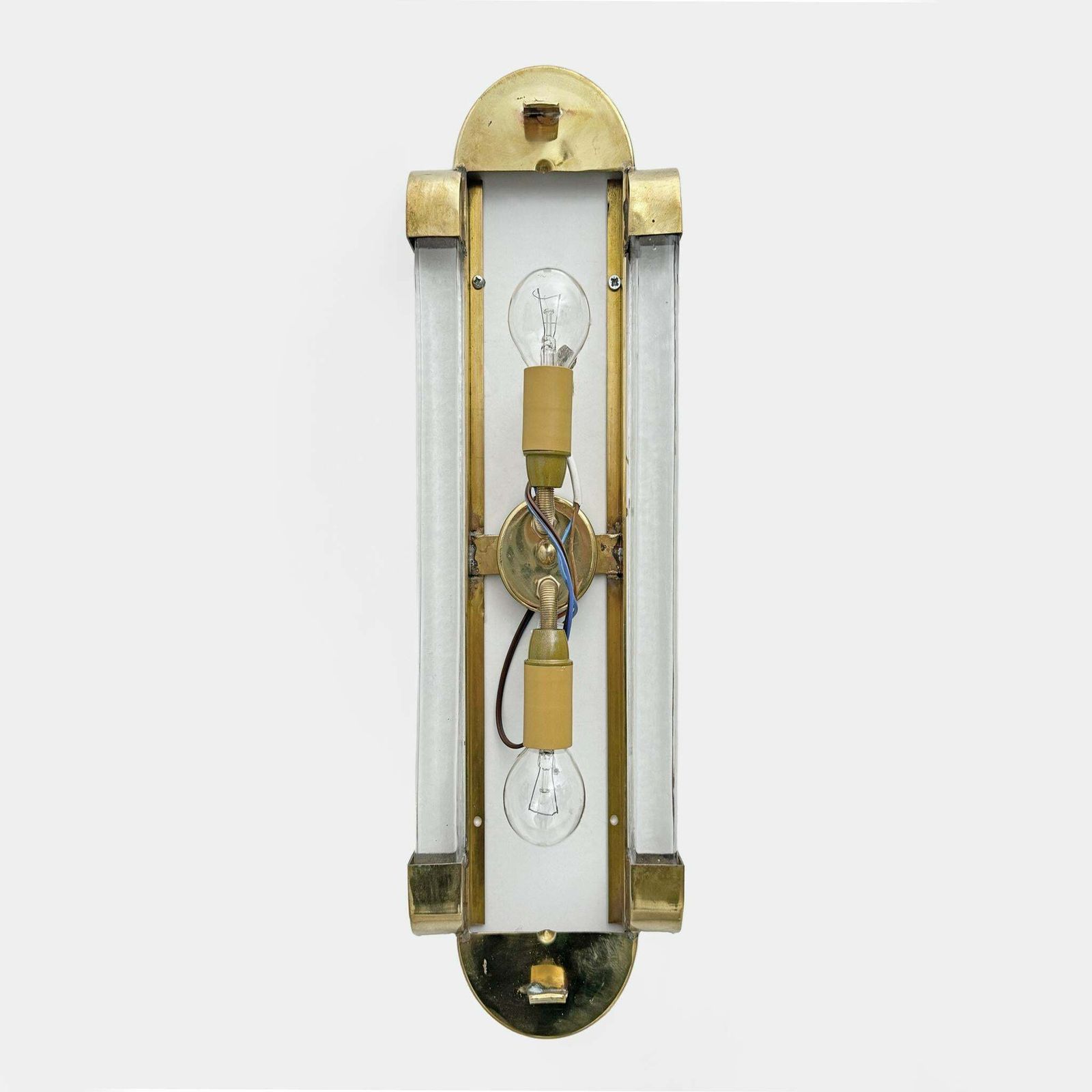 photo furniture Pair Of Big Art Dèco Style Brass And Frosted Murano Glass Sconces