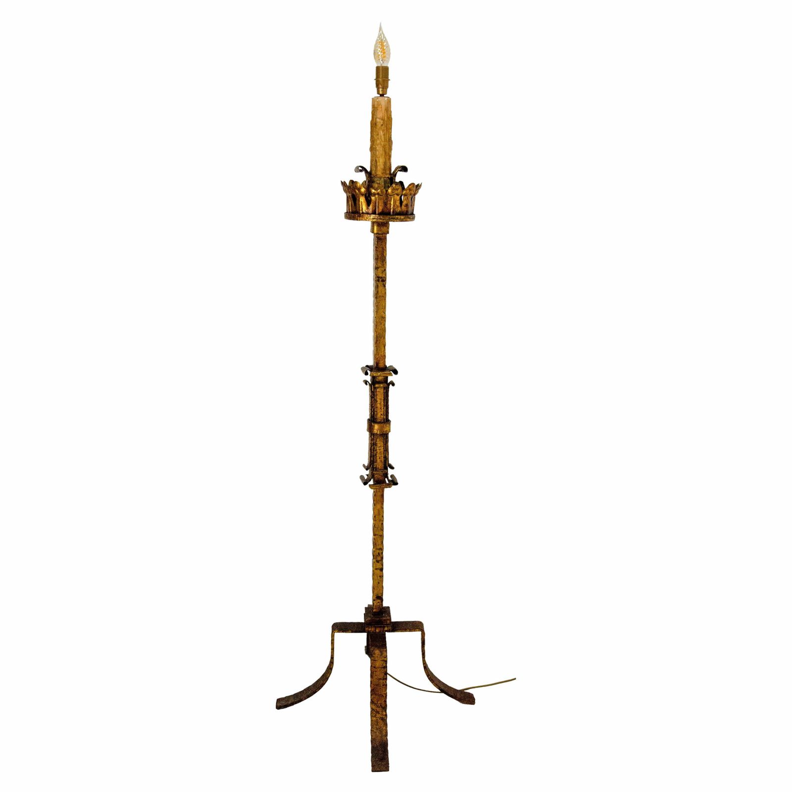 Golden Wrought Iron Floor Lamp Lantern Antique Chandelier, French, Circa 1960 photo furniture