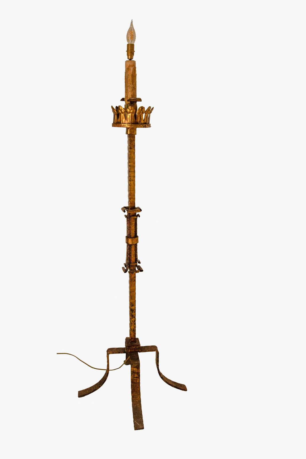 Golden Wrought Iron Floor Lamp Lantern Antique Chandelier, French, Circa 1960 photo Lighting