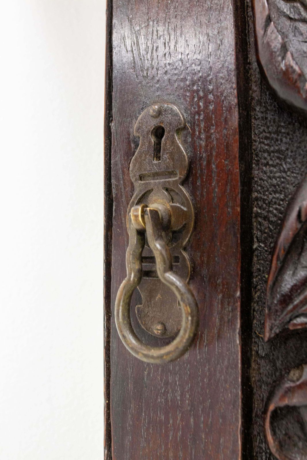 French Corner Chestnut Wall Cabinet Floral Carving, Circa 1900 photo vinterior