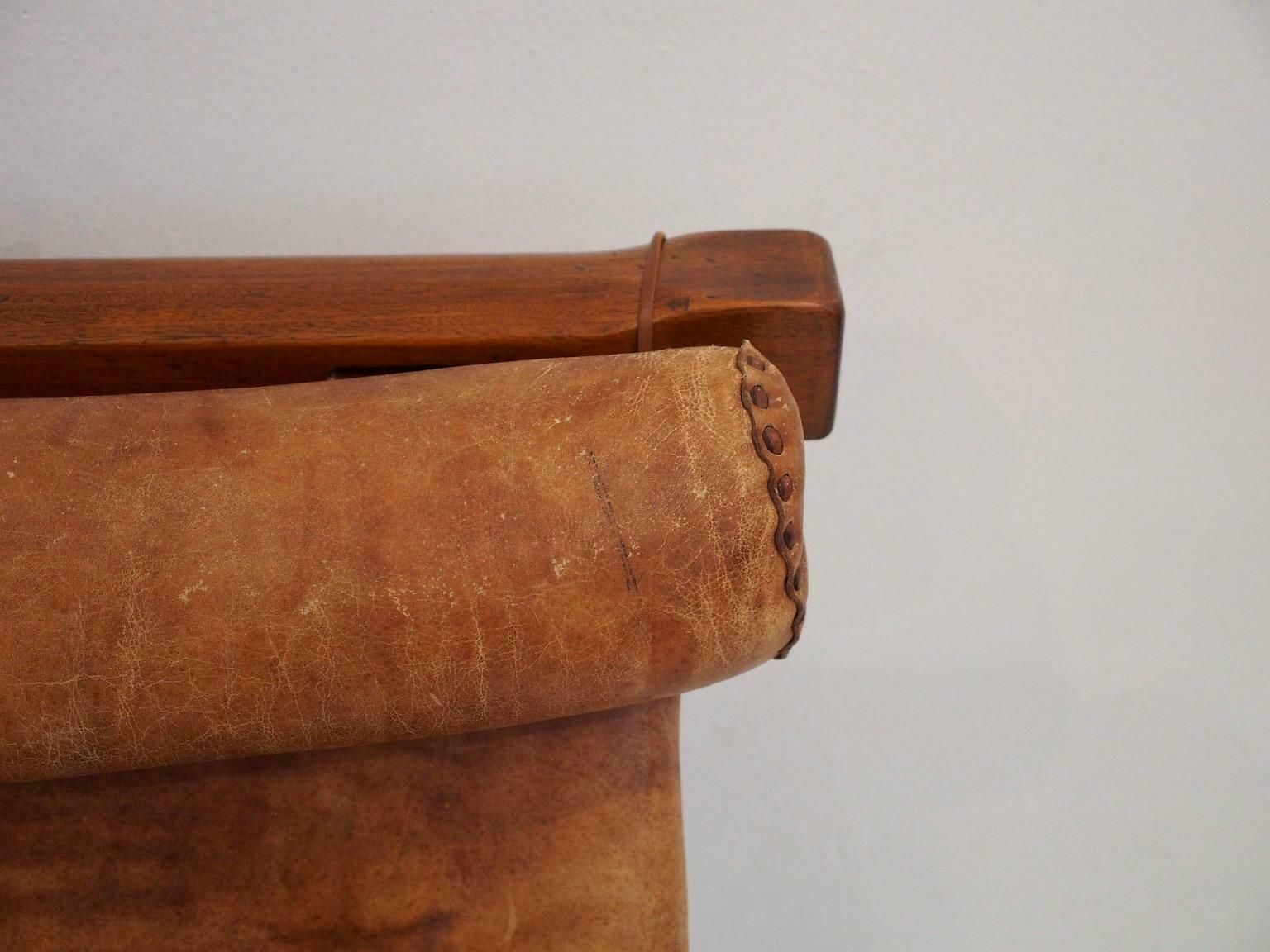 photo for sale 20th Century Brazilian Brown Leather And Hardwood Sofa