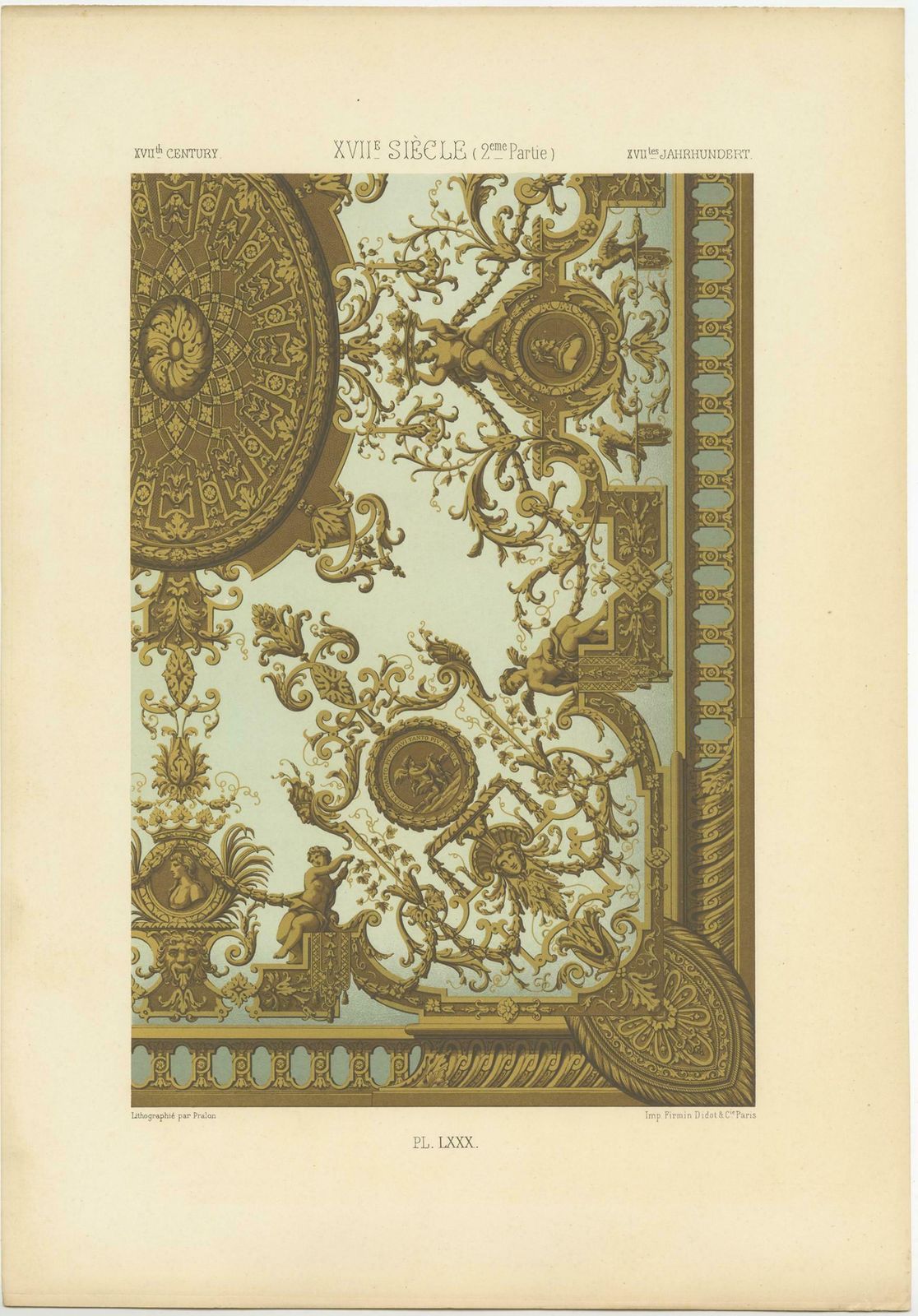 Pl. 80 Antique Print Of Xviith Century Ornaments By Racinet (C.1890) photo Art