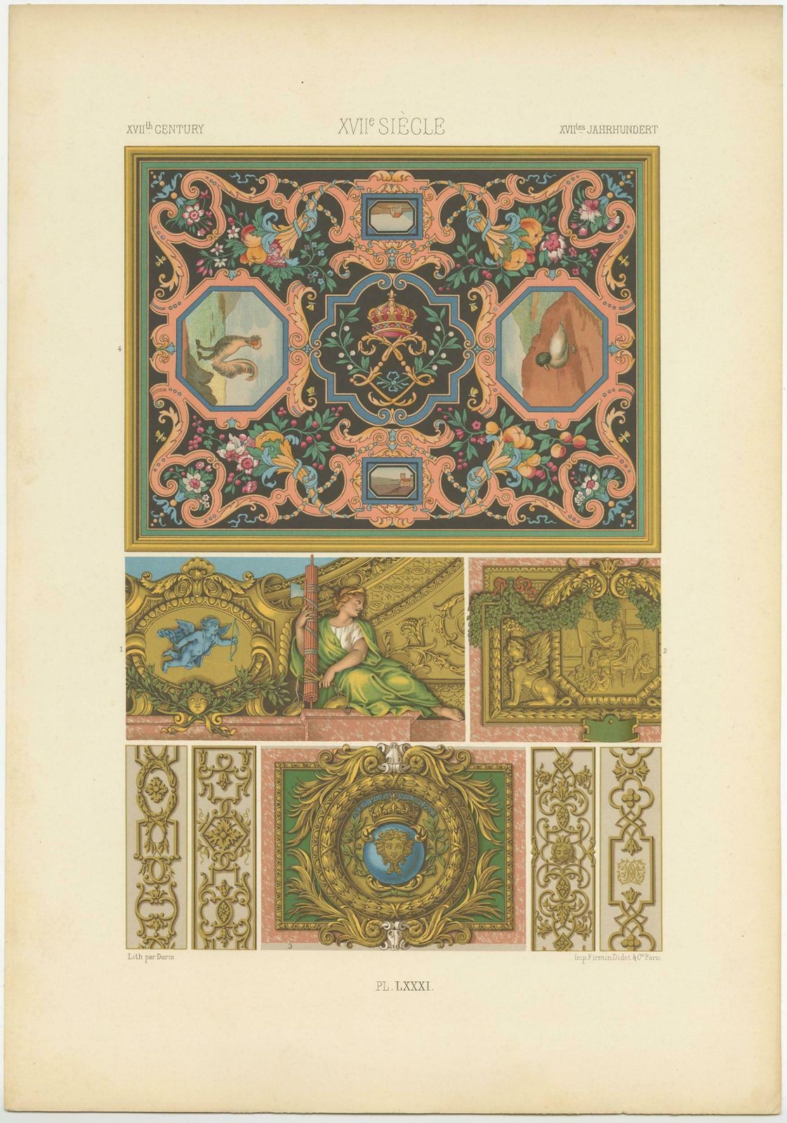 Pl. 81 Antique Print Of 17th Century Ornaments By Racinet, 'Circa 1890' photo for sale
