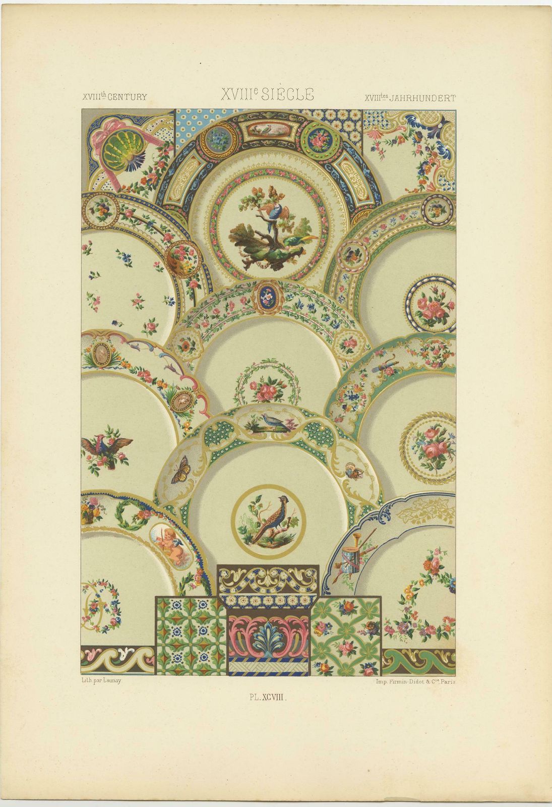 Pl. 98 Antique Print Of Xviiith Century Ornaments By Racinet (C.1890) photo furniture