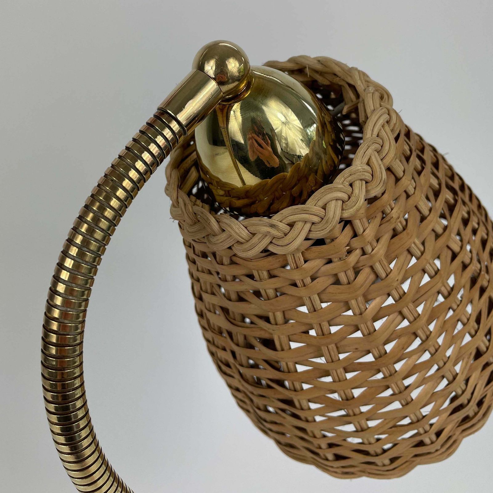 photo for sale Wicker, Bamboo & Brass Table Lamp, Austria 1950s
