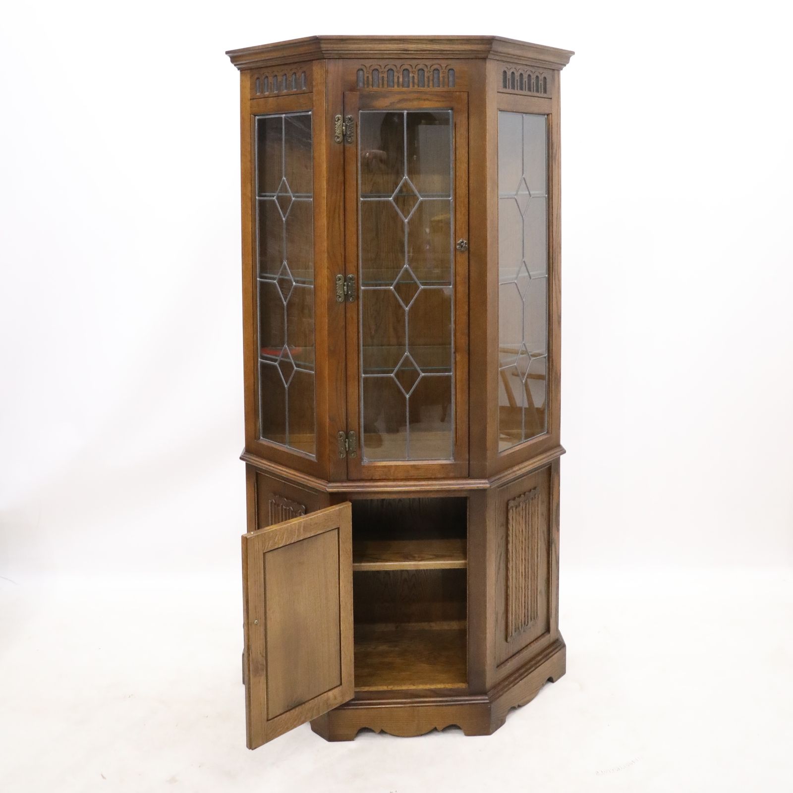 Old Charm Display Cabinet Light Oak Leadlight Free* Uk Delivery photo for sale