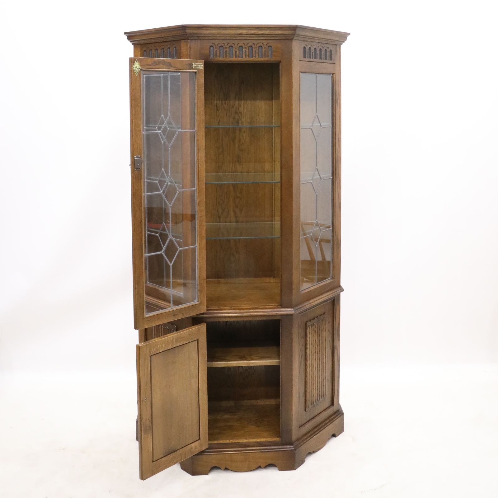 Old Charm Display Cabinet Light Oak Leadlight Free* Uk Delivery photo Furniture