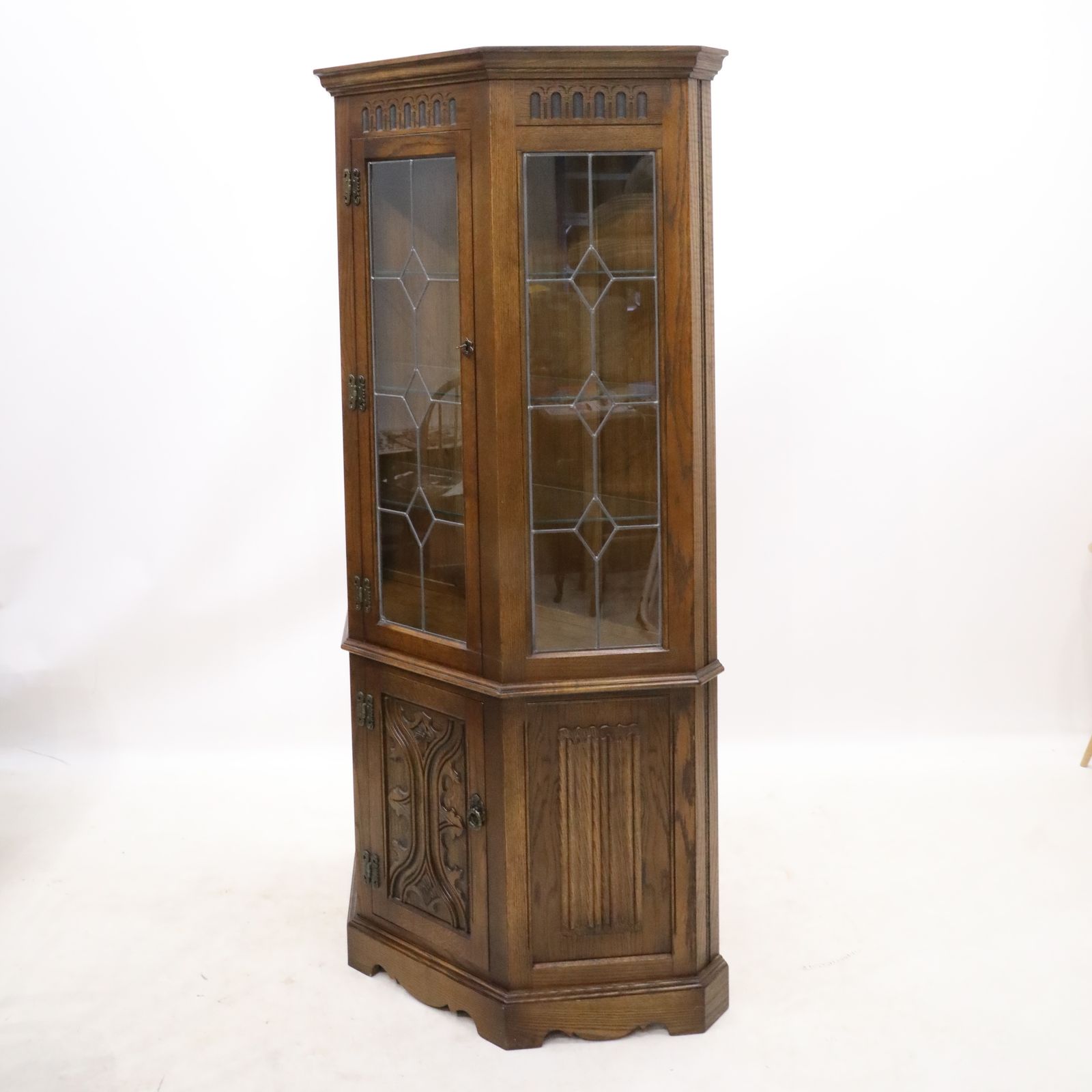 Old Charm Display Cabinet Light Oak Leadlight Free* Uk Delivery photo vinterior