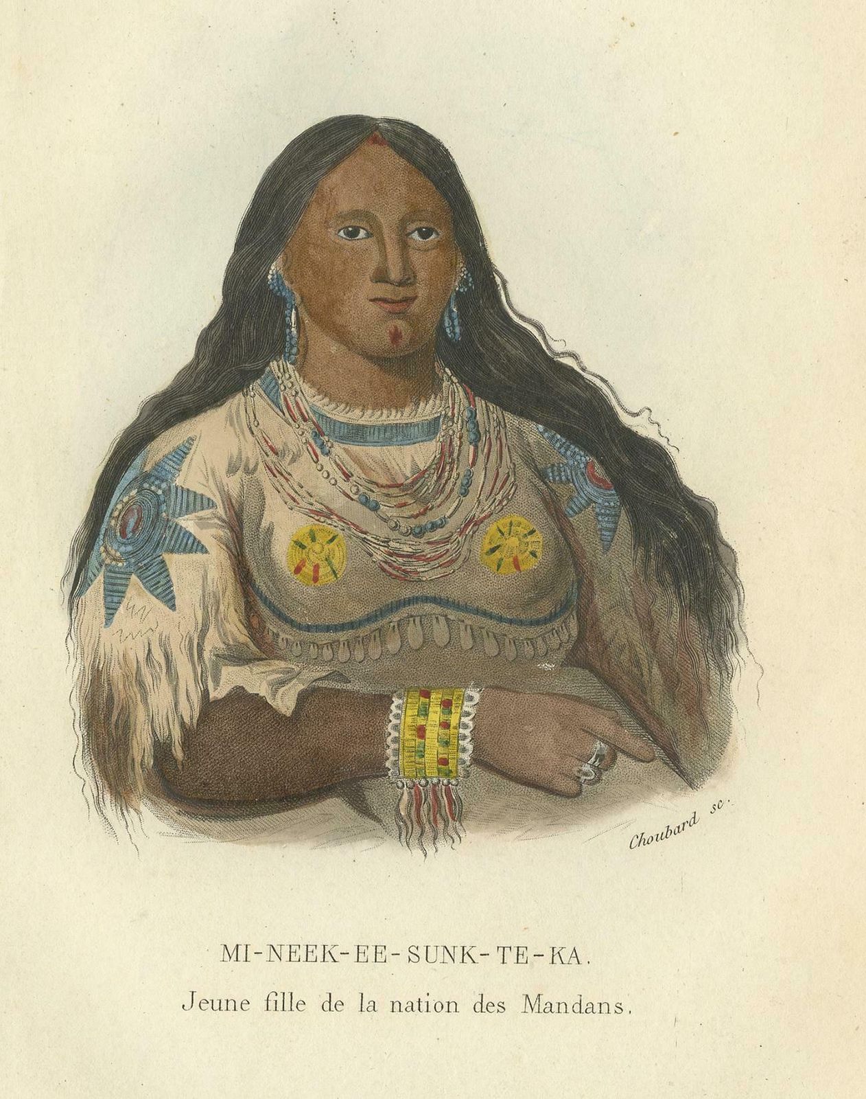 Antique Print Of A Young Girl Of The Mandan Tribe '1' By Prichard, 1843 photo for sale