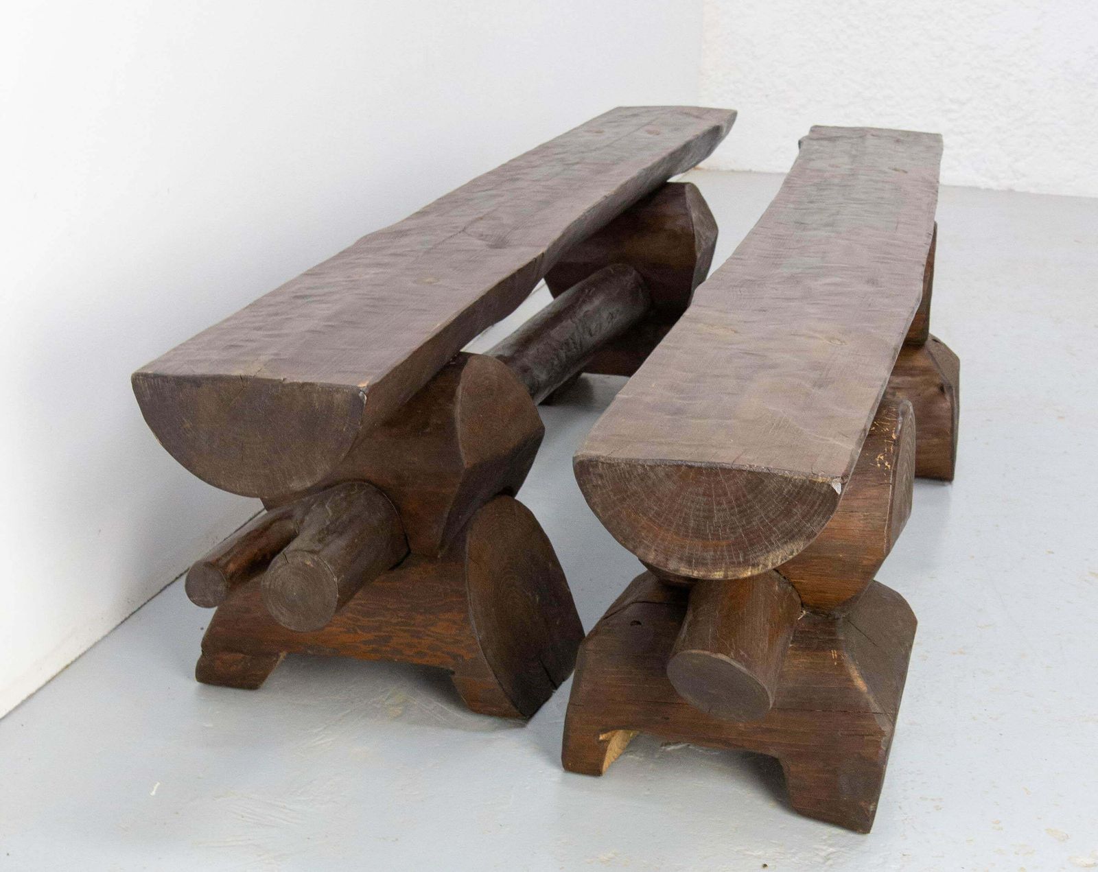 Pair Of French Vintage Style Farmhouse Benches Massive Pine, Circa 1960 photo for sale