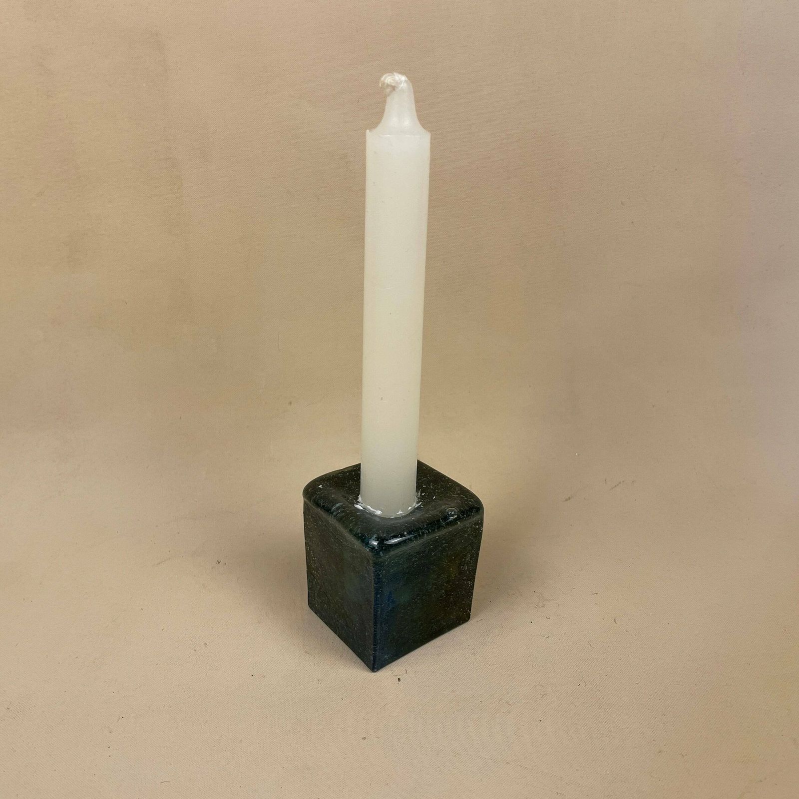 Vintage Handmade Glass Cube Square Candlestick Candle Stick Holder Lights Taper Dinner Candlesticks Turquoise Green