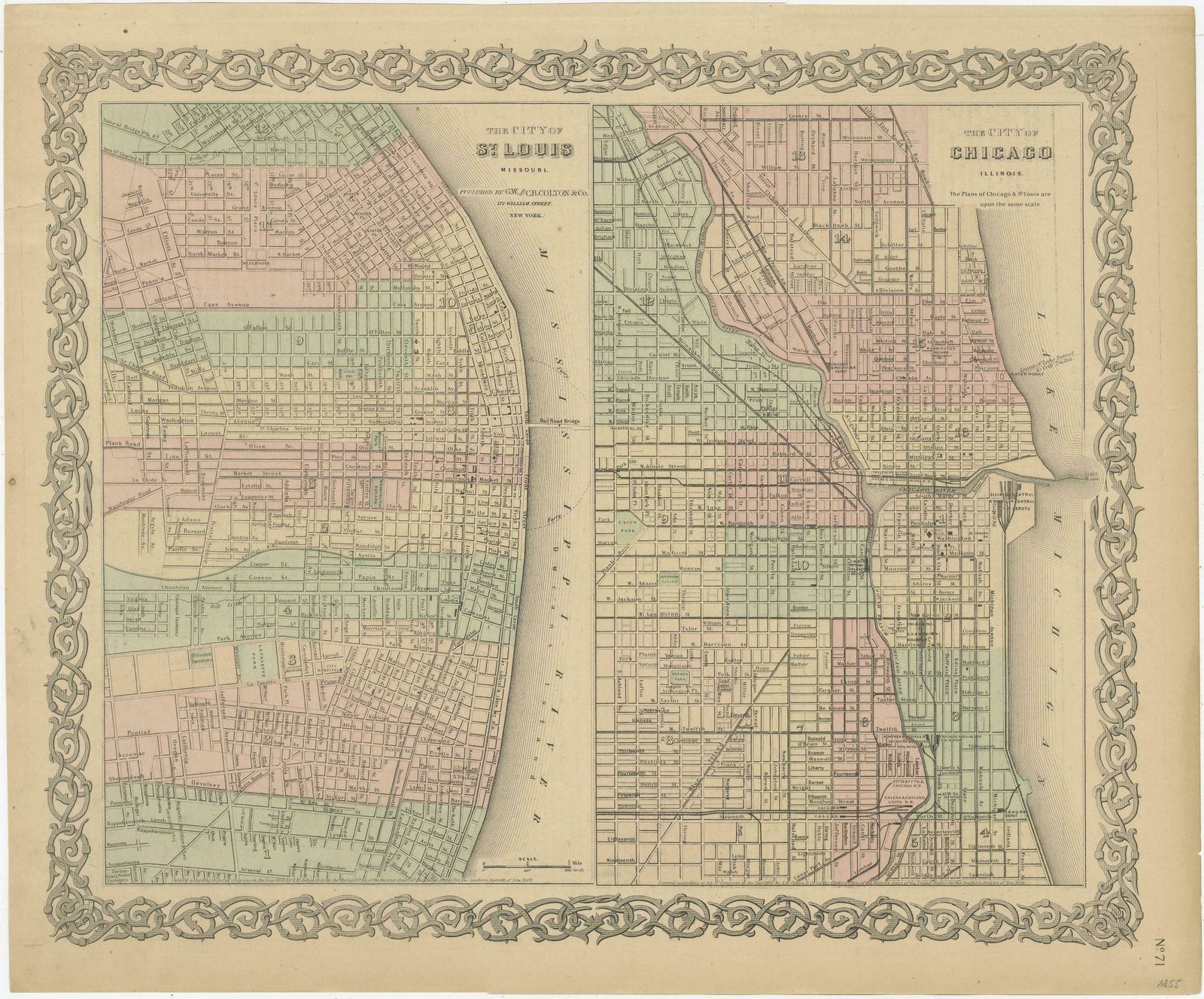 Antique Map Of St. Louis And Chicago photo furniture
