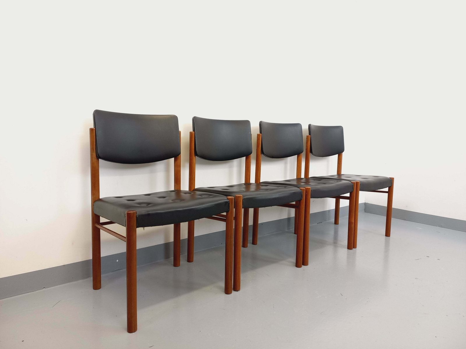 4 Scandinavian Chairs In Teak And Skai photo for sale