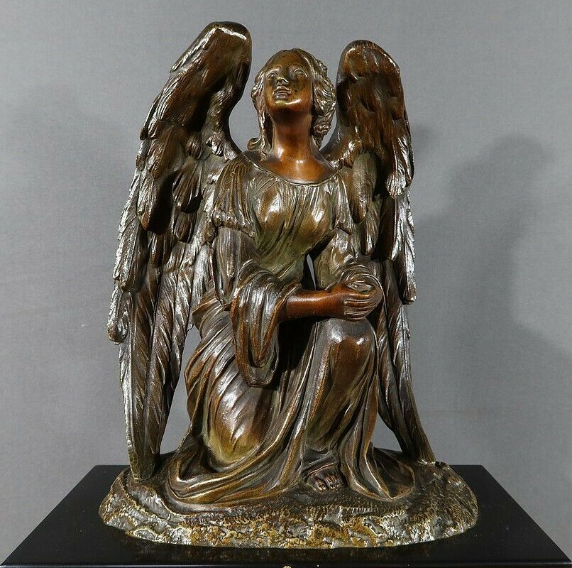 Marble And Bronze Clock, “The Angel In Contemplation”, Miroy Frères, Napoleon III Period – Mid 19th Century photo vintage