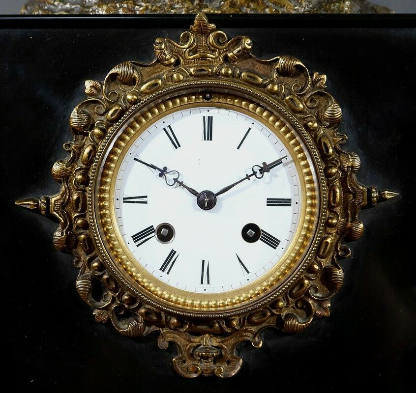 photo for sale Marble And Bronze Clock, “The Angel In Contemplation”, Miroy Frères, Napoleon III Period – Mid 19th Century