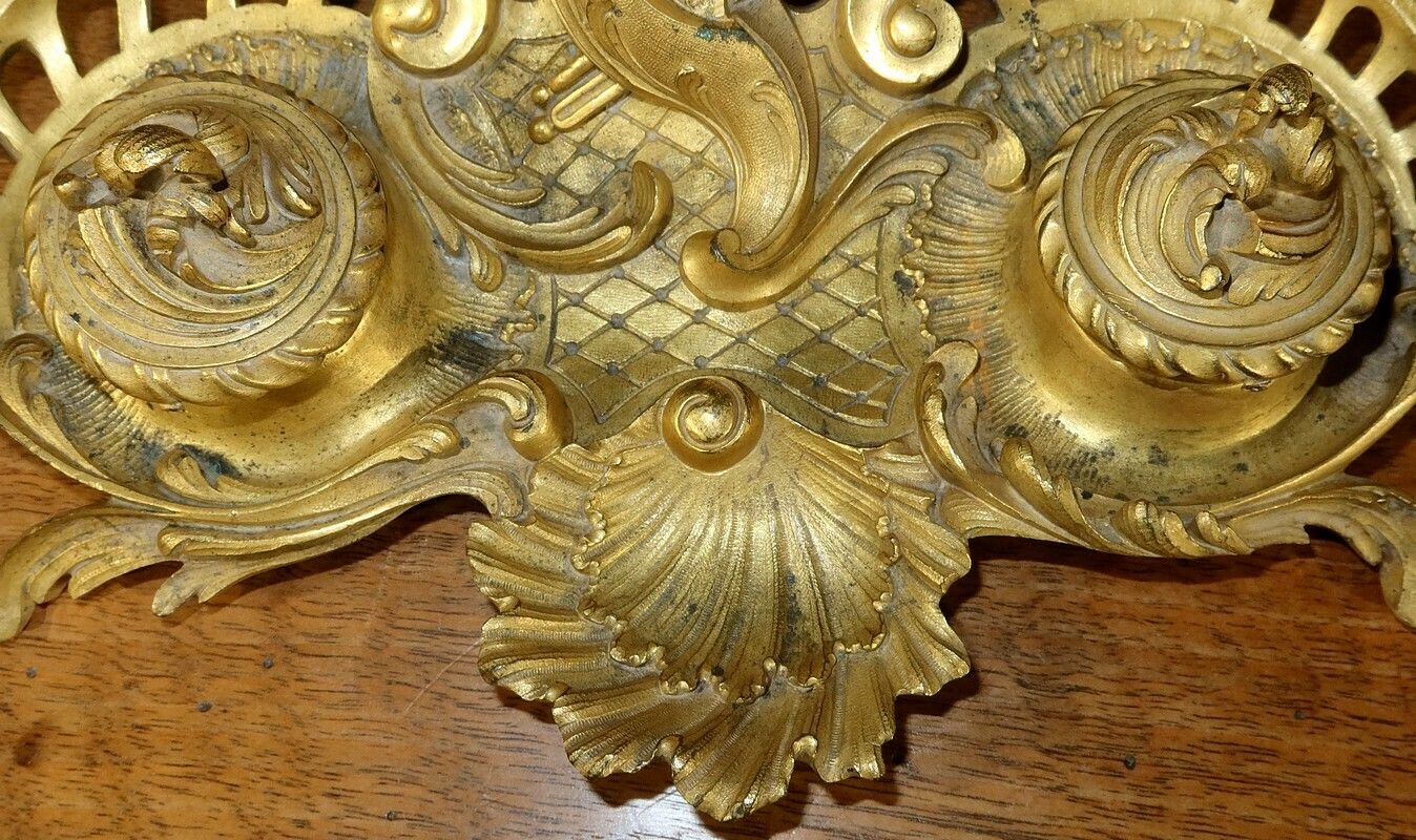 Gilt Bronze Inkwell, Rocaille Louis XV Style – Late 19th Century photo 560.0