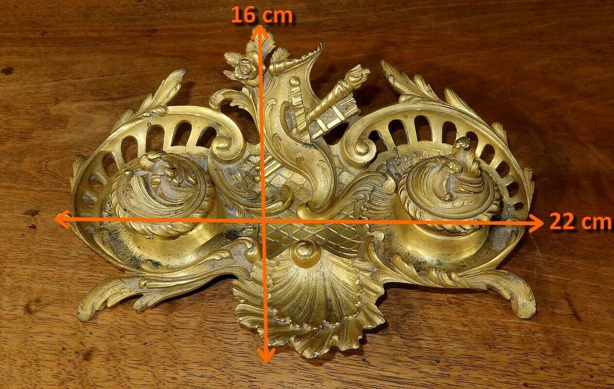 Gilt Bronze Inkwell, Rocaille Louis XV Style – Late 19th Century photo vinterior