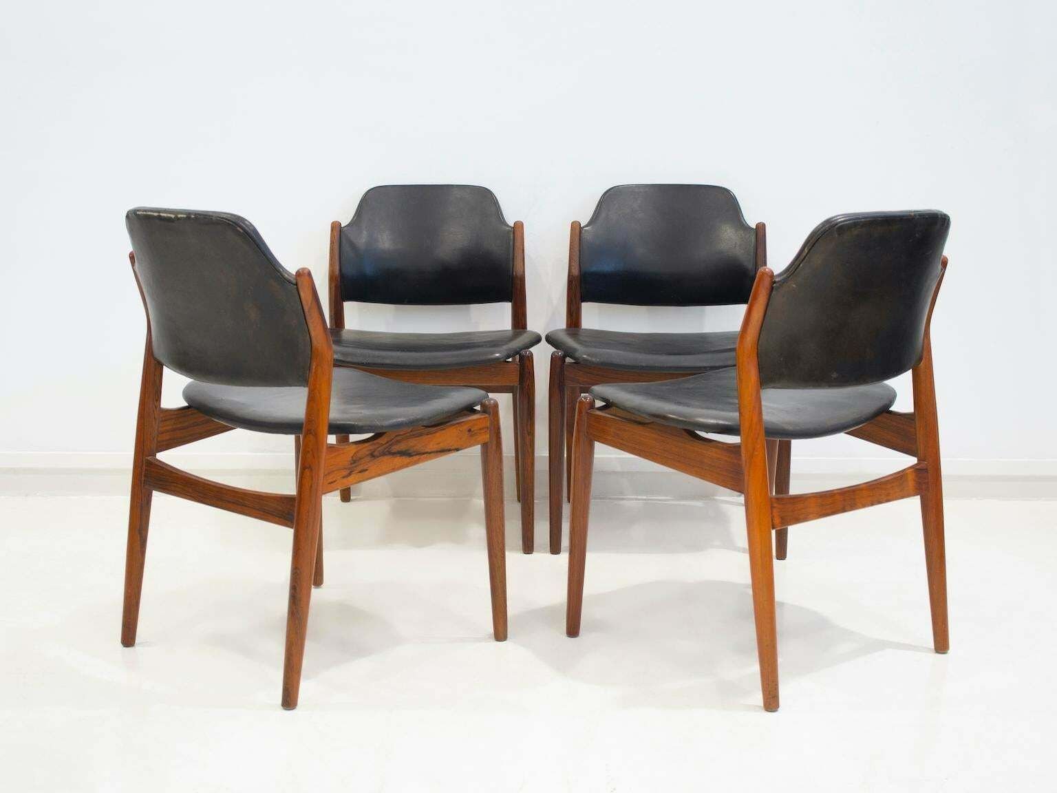 Set Of Four Arne Vodder Hardwood And Black Leather Chairs photo Furniture