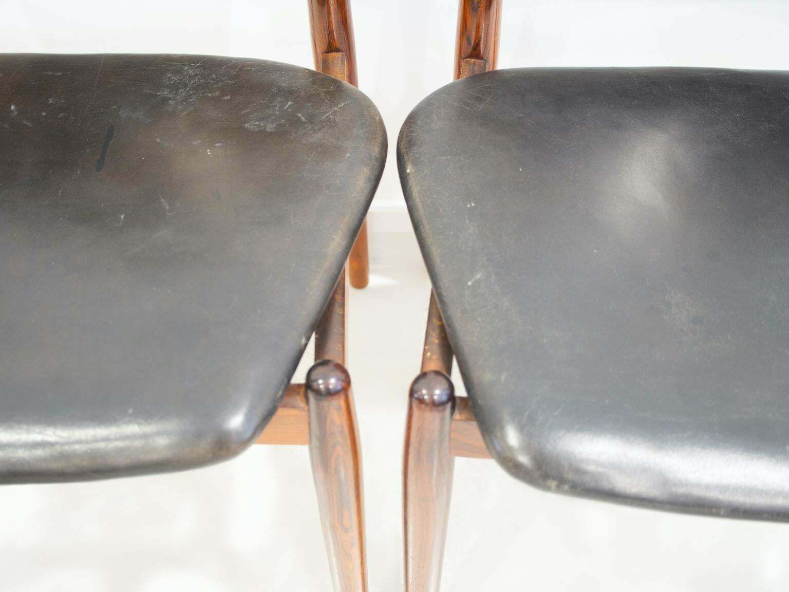 Set Of Four Arne Vodder Hardwood And Black Leather Chairs photo buy