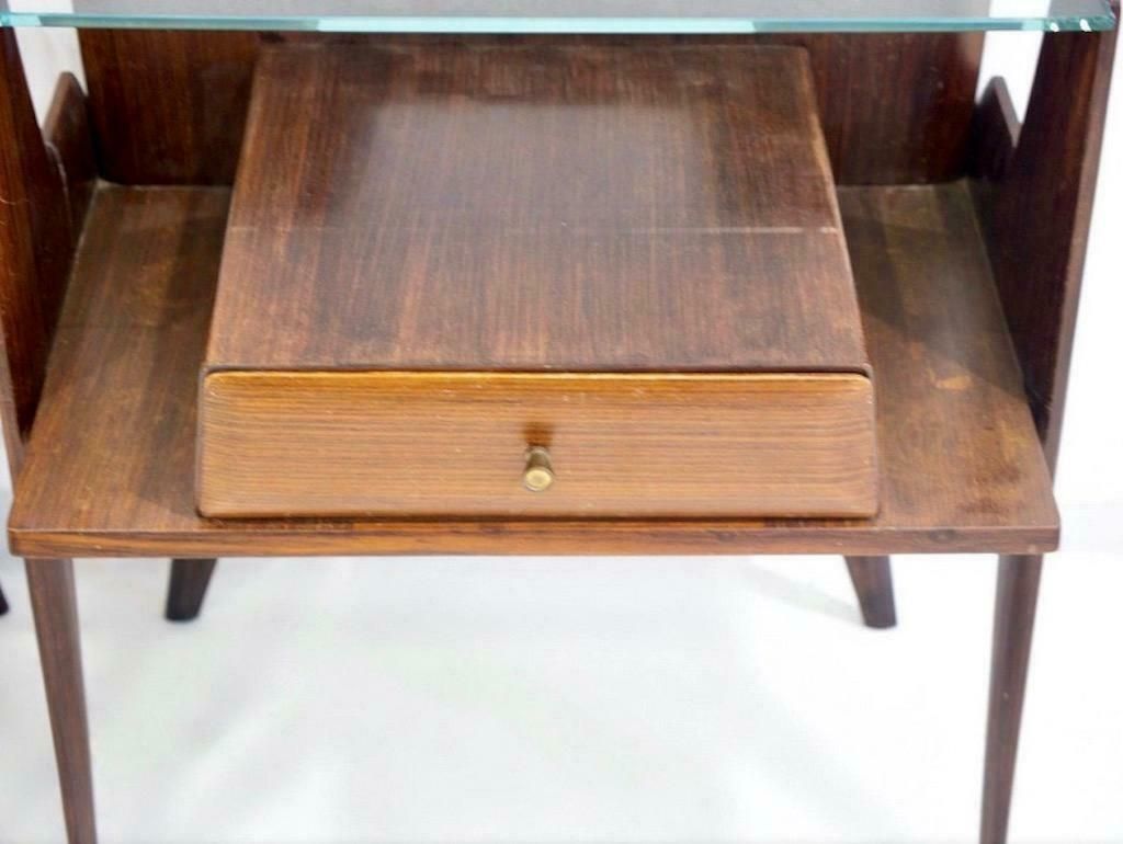 Pair Of Italian Modernist Wooden Bedside Tables With Glass Top photo 2708.0